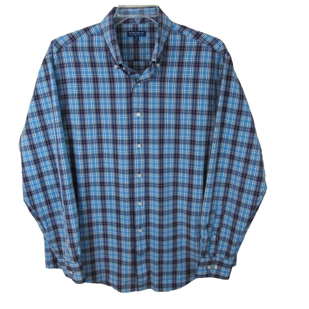 Peter Millar Crown Crafted Long Sleeve Button Down Shirt Men's XL Blue Polyester